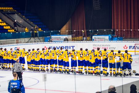 Kiev, Ukraine - December 17, 2019: ice hockey u20 world championship Ukraine - Ukraine VS Italyのeditorial素材