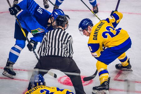 Kiev, Ukraine - December 17, 2019: ice hockey u20 world championship Ukraine - Ukraine VS Italyのeditorial素材