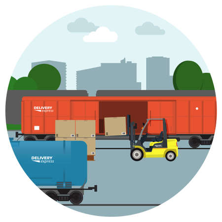 Rail transportation. Delivery and logistic process banners. Warehouse vector illustrationのイラスト素材