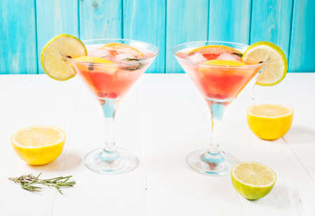 Grapefruit and rosemary gin cocktail, refreshing drink with ice.の写真素材