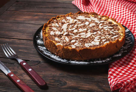 Homemade cheesecake - healthy organic summer dessert pie cheesecake. Cheese cake on wood tableの写真素材