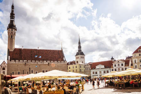 Tallinn, Estonia - August 4, 2018: Architecture on the City Hall square in the Historical Centre of Tallinnのeditorial素材