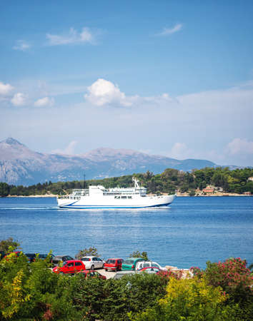 ferry boat sailing near Corfu island Greeceの写真素材