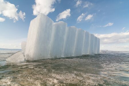 Columns of ice on the frozen surface of Lake Baikal