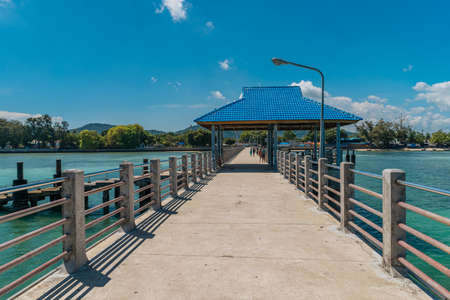 Pier for walks in sunny weather, without peopleの写真素材