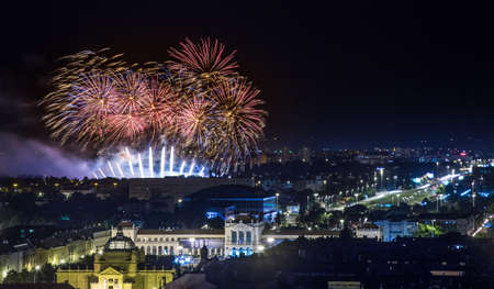 Fireworks over old town of Zagrebのeditorial素材