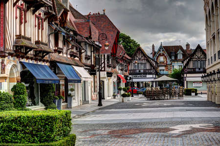 City of Deauville, France, square and fountainのeditorial素材