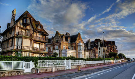 City of Deauville, France, road with french housesのeditorial素材