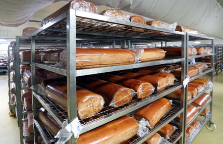 Piaces of meat, pork meat in big fridge