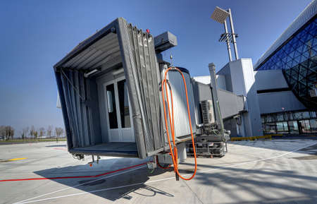 Exterior view on the finger jetways at the new terminal of Franjo Tudjman airport in Zagreb,...
