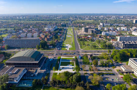 Panoramic aerial view of Zagreb, Croatiaのeditorial素材