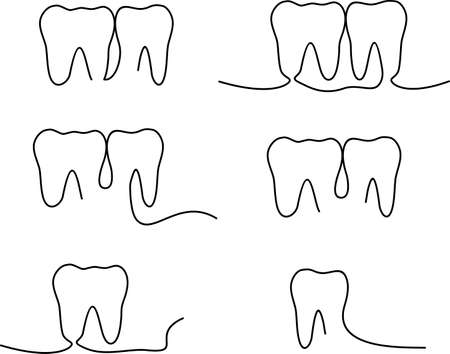 Vector illustration of a tooth drawn in one line. Vector tooth continuous line.