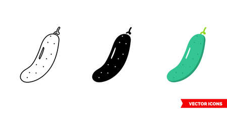 Cucumber icon of 3 types: color, black and white, outline. Isolated vector sign symbol.のイラスト素材