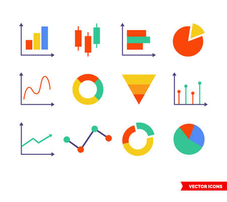 Set of business data related icons. Color type. Isolated vector sign symbol.のイラスト素材