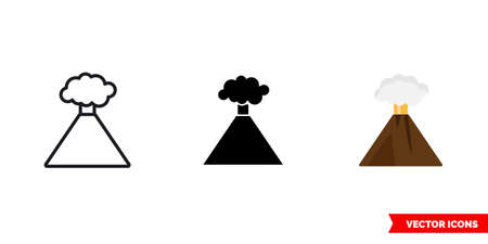 Volcano icon of 3 types. Isolated vector sign symbol.のイラスト素材