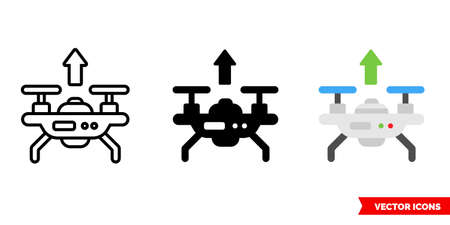 Drone takes off or quadrocopter takes off icon of 3 types. Isolated vector sign symbol.のイラスト素材
