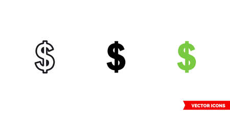 Dollar icon of 3 types. Isolated vector sign symbol.のイラスト素材