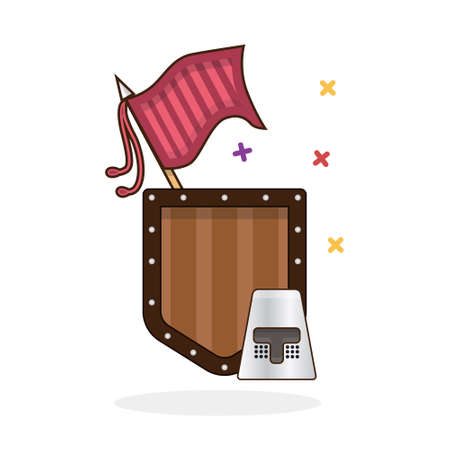 Flag, shield and helmet of a knight icon. Isolated vector sign symbol.のイラスト素材