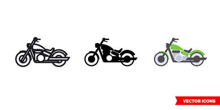 Motorcycle icon of 3 types color, black and white, outline. Isolated vector sign symbol.のイラスト素材