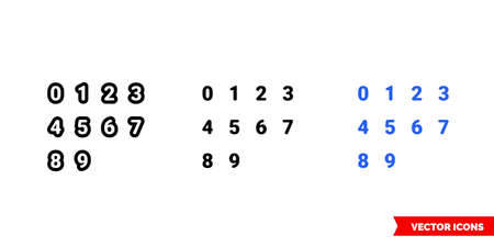 Number icon of 3 types color, black and white, outline. Isolated vector sign symbol.のイラスト素材