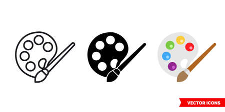 Palette with brush icon of 3 types color, black and white, outline. Isolated vector sign symbol.のイラスト素材