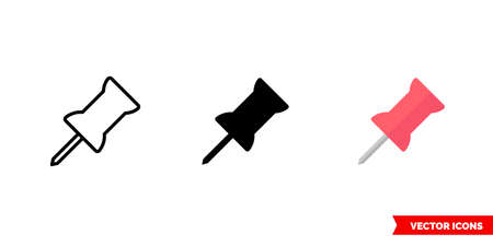 Pin icon of 3 types color, black and white, outline. Isolated vector sign symbol.のイラスト素材