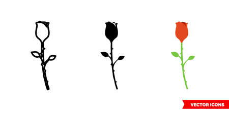 Red rose icon of 3 types color, black and white, outline. Isolated vector sign symbol.のイラスト素材