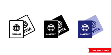 Visa icon of 3 types color, black and white, outline. Isolated vector sign symbol.のイラスト素材