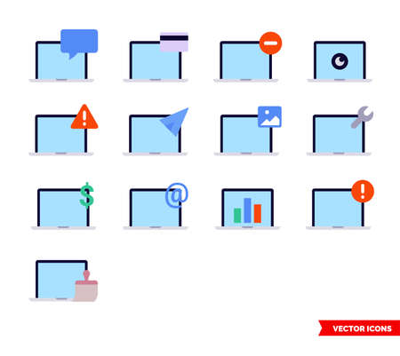 Laptop status icon set of color types. Icon pack. Isolated vector sign symbols.のイラスト素材