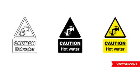 Caution hot water food safety hazard sign icon of 3 types. Isolated vector sign symbol.のイラスト素材