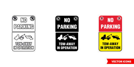 Tow-away in operation strictly staff parking only prohibitory sign icon of 3 types. Isolated vector sign symbol.のイラスト素材