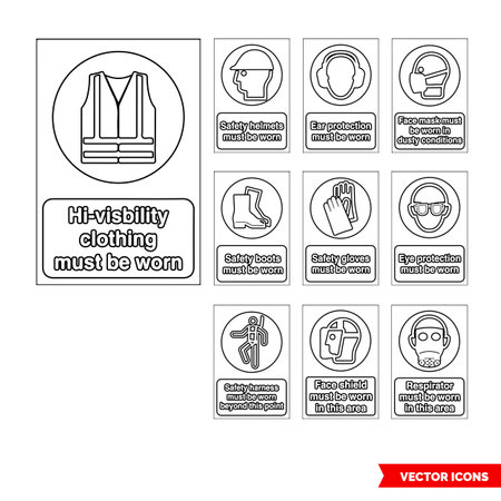Mandatory signs icon set of outline types. Isolated vector sign symbols.Icon pack.のイラスト素材