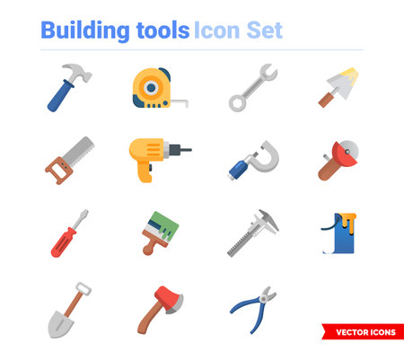 Building tools icon set of color types. Icon pack. Isolated vector sign symbols.のイラスト素材