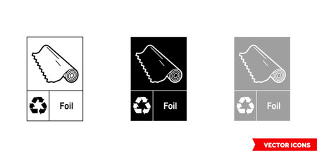 Foil metal recycling sign icon of 3 types color, black and white, outline.Isolated vector sign symbol.のイラスト素材