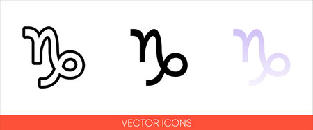 Zodiac sign capricorn from December to January icon of 3 types color, black and white, outline.Isolated vector sign symbol.のイラスト素材