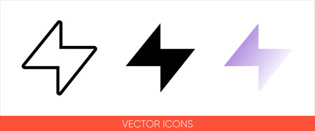 Lightning weather sign icon of 3 types color, black and white, outline.Isolated vector sign symbol.のイラスト素材