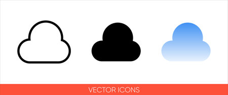 Weather symbol cloudy sign icon of 3 types color, black and white, outline.Isolated vector sign symbol.のイラスト素材