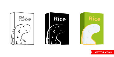 Pack of rice icon of 3 types color, black and white, outline.Isolated vector sign symbol.のイラスト素材