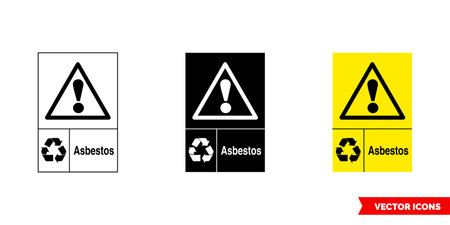Asbestos hazardous waste recycling sign icon of 3 types color, black and white, outline.Isolated vector sign symbol.のイラスト素材