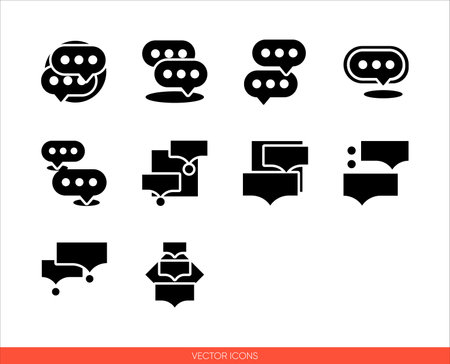 Speak symbol speech bubble icon set of black and white types. Isolated vector sign symbols.Icon pack.のイラスト素材