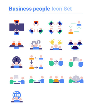 Business people icon set of color types. Isolated vector sign symbols.Icon pack.のイラスト素材