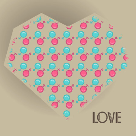 Card Valentine s Day with a heart.Gender symbols. Vector illustration .. Isolated vector sign symbol.のイラスト素材