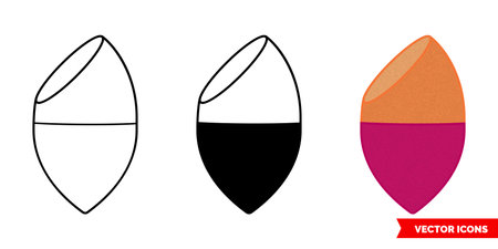 Sponge for make-up icon of 3 types color, black and white, outline.Isolated vector sign symbol.のイラスト素材
