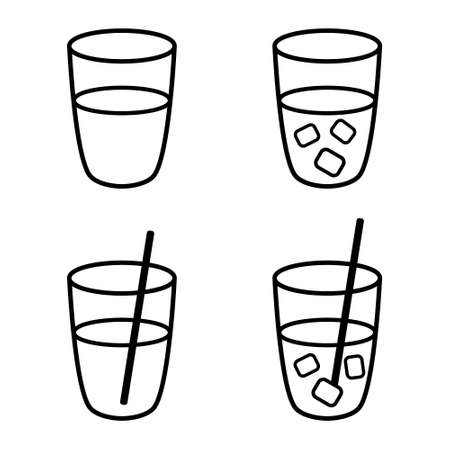 Drinking glass vector icon set, ice cubes, straw, water or cocktail icon setのイラスト素材