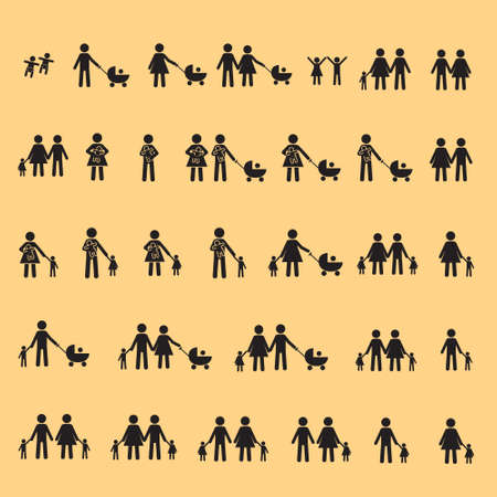 Family, parents and children vector icon setのイラスト素材