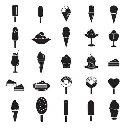 Ice cream vector icon set, in glass, on stick and plateのイラスト素材