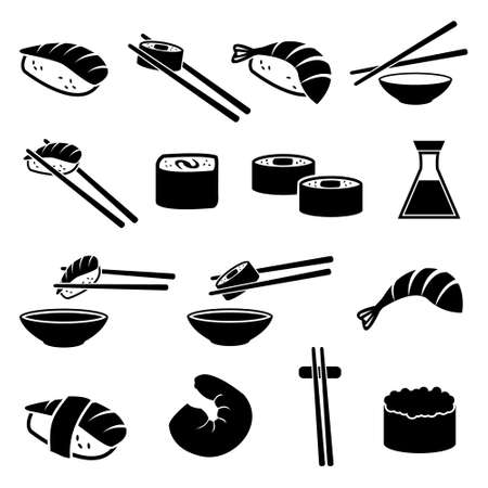 Sushi restaurant vector icon set isolated on white background. icons such as rolls, chopsticks, soy sauce and otherのイラスト素材