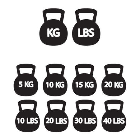 Gym kettlebell weight vector icon set, various weightsのイラスト素材