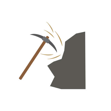 Pickaxe or pick hitting rock ,mining tool vector iconのイラスト素材