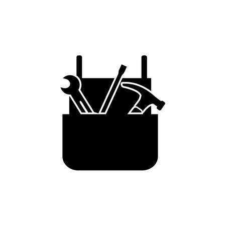 Wall hanging toolbox, tool container with wrench, screwdriver and hammer vector iconのイラスト素材